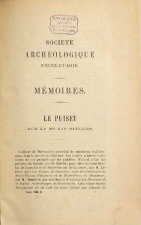 Mémoires de la Société Archéologique d'Eure-et-Loir. 9. 1889