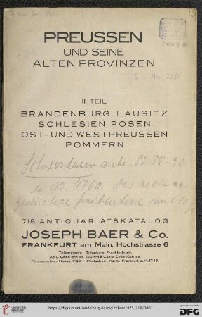 Nr. 718: Preussen und seine alten Provinzen: Brandenburg, Lausitz, Schlesien, Posen, Ost- und Westpreussen, Pommern