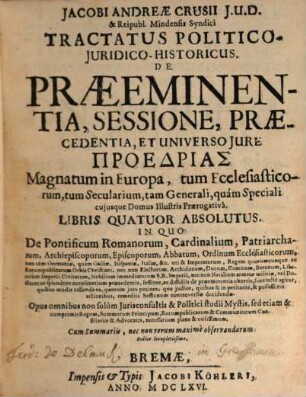 Tractatus politico-juridico-historicus de praeeminentia, sessione