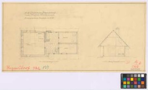 Reyersdorf ([Landkreis Habelschwerdt]): Hof Jaschke. Auszüglerhaus (Grundriss [des Erdgeschosses], Querschnitt)