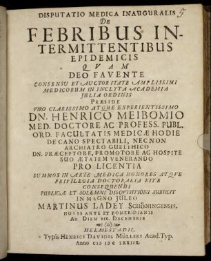 Disputatio Medica Inauguralis De Febribus Intermittentibus Epidemicis