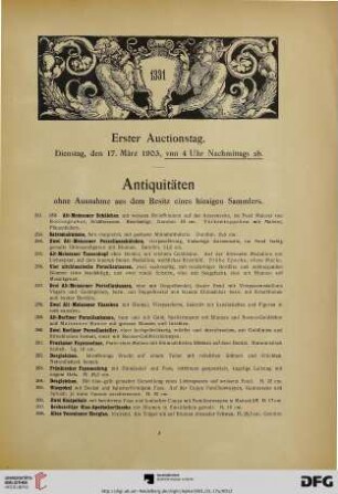 Antiquitäten ohne Ausnahme aus dem Besitz eines hiesigen Sammlers (Nr. 251-414)