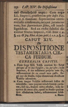 Caput XIV. De Dispositione Testamentaria Circa Feudum