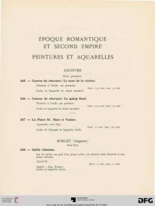 Époque Romantique et second Empire – Peintures et Aquarelles (Nr. 245-255)
