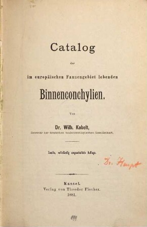Catalog der im europäischen Faunengebiet lebenden Binnenconchylien