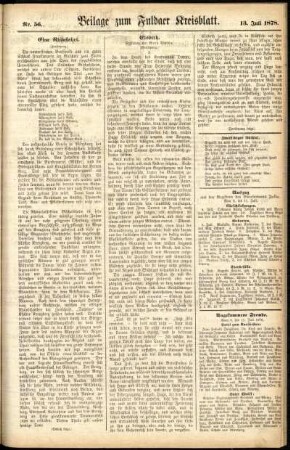 Zweite Ausgabe vom Samstag, den 13. Juli 1878.