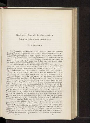 Karl Marx über die Landwirthschaft