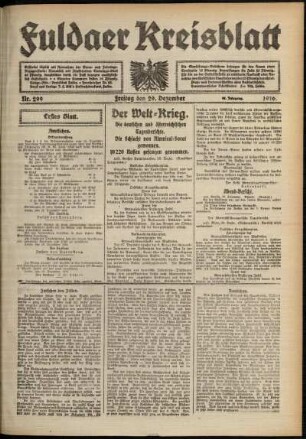 Erste Ausgabe vom Freitag, den 29. Dezember 1916.
