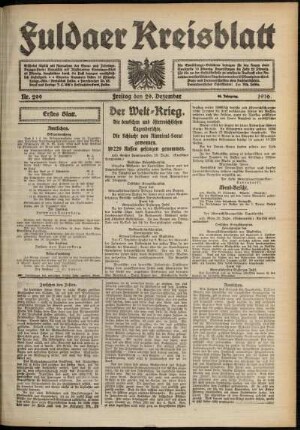 Erste Ausgabe vom Freitag, den 29. Dezember 1916.