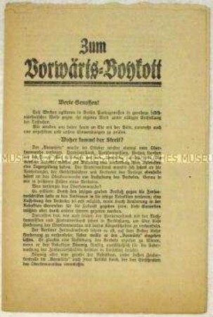 Flugschrift zum Verbot des sozialdemokratischen Parteiorgans "Vorwärts" im Oktober 1916