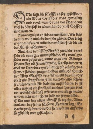 VNs sagt die schrifft es sey gesessenn/ || ain Edler Graff der was gewaltig || vnd reych/