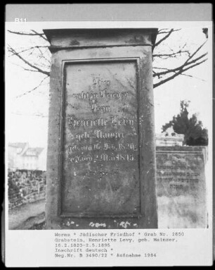Grabstein von Henriette Levy, geborene Mainzer (+ 1895.05.02)