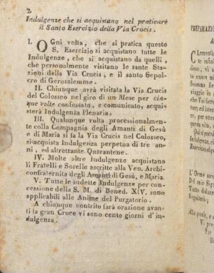 Indulgenze che si aquistano nel praticare il Santo Esercizio della Via Crucis.