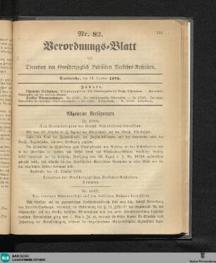 Verordnungs-Blatt der Direction der Großherzoglich-Badischen Verkehrsanstalten