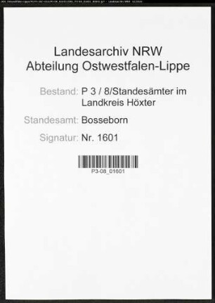 Sterberegister Standesamt Bosseborn