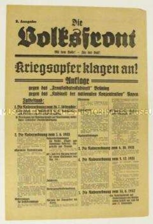 Sonderdruck der NSDAP "Die Volksfront" zur Reichstagswahl im November 1932 mit scharfer Polemik gegen die Notverordnungen