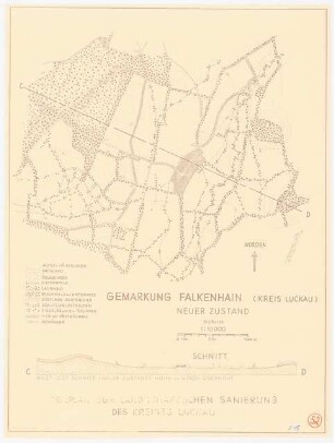 Landschaftsplan, Luckau: Falkenhain, Planung, Grundriss, Schnitt, 1:10000