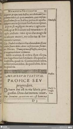 Membrum Tertium. Profice Seu progredere