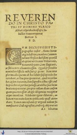 Domino Ulrico Abbati Alpersbachensi Sebaldus Hauuenreuterus Noricus Salutem Plurimum Dicit