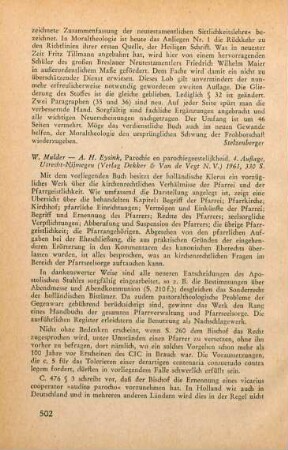 502-503 [Rezension] Mulder, W., Parochie en parichiegeestelijkheid