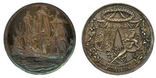 Medaille mit Schiffsdarstellung auf den Frieden zu Breda