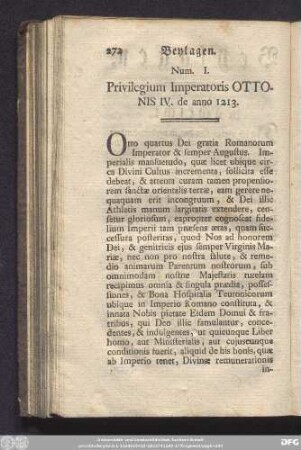 Num. I. Privilegium Imperatoris Ottonis IV. de anno 1213.