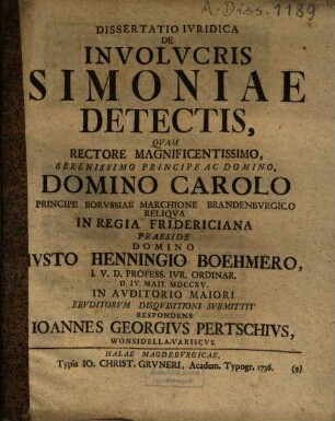 Dissertatio Ivridica De Involvcris Simoniae Detectis