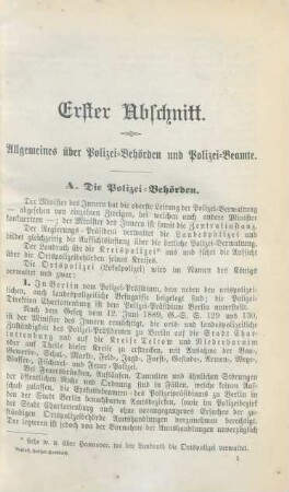 Erster Abschnitt. Allgemeines über Polizei-Behörden und Polizei-Beamte