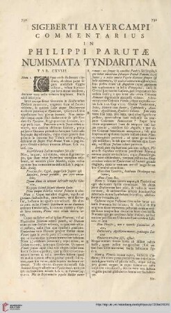 Sigeberti Havercampi commentarius in Philippi Parutae Numismata tyndaritana [..]
