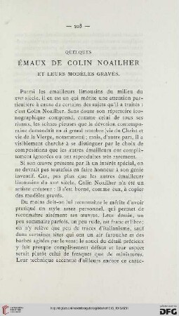 1918/19: Quelques émaux de Colin Noailher et leurs modèles gravés