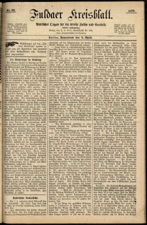 Erste Ausgabe vom Samstag, den 05. April 1879.