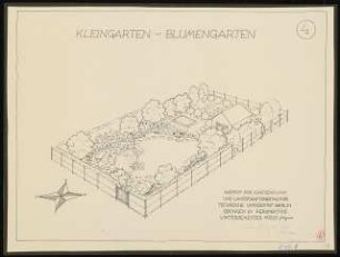 Vier Kleingärten von je 350 qm: Kleingarten - Blumengarten: Perspektivische Ansicht