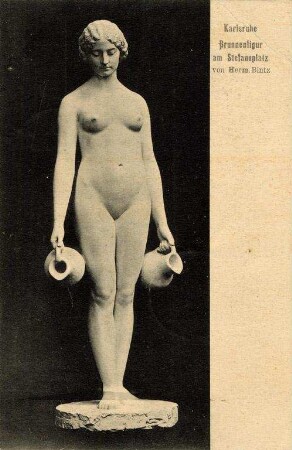 Postkartenalbum mit Motiven von Karlsruhe. "Karlsruhe. Brunnenfigur am Stephansplatz von Hermann Bintz"