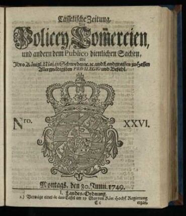 Nro. XXVI, Montags, den 30. Junii 1749