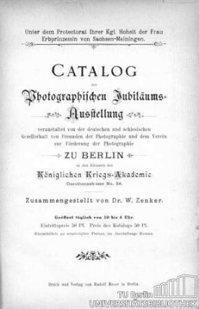 Catalog der Photographischen Jubiläums-Ausstellung