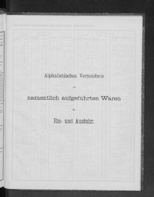 Alphabetisches Verzeichnis der namentlich aufgeführten Waren der Ein- und Ausfuhr.