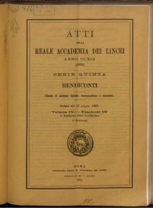 Seduta del 16 giugno 1895. Volume IV. - Fascicolo 12.