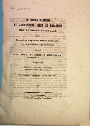 De mutua mathesis et astronomiae inter se relatione meditationes nonnullae. II