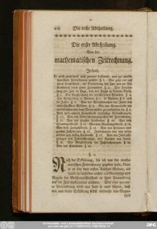 Die erste Abtheilung. Von der mathematischen Zeitrechnung.