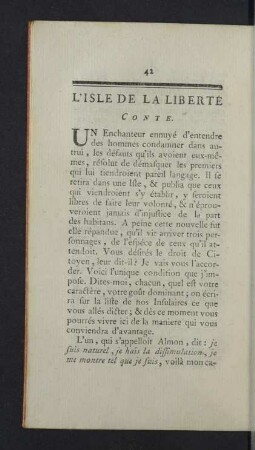 L'Isle de la liberté, conte.