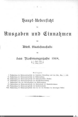 Nachweisung der Rechnungsergebnisse vom Rechnungsjahr 1918