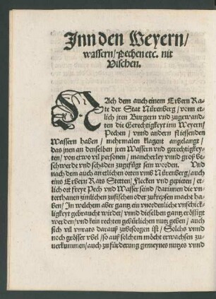 Inn den Weyern/ wassern/ pechen etc. nit Vischen.