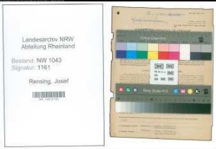 Entnazifizierung Josef Rensing , geb. 15.09.1901 (Beamter)