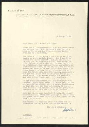 Briefe von Privatpersonen und Institutionen an Sissi Brentano