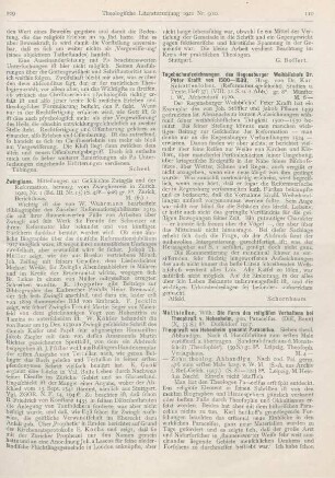 109-110 [Rezension] Zwingliana. Mitteilungen zur Geschichte Zwinglis und der Reformation. 1920, Nr. 1. (Bd. III, Nr. 15.)