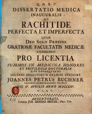 Diss. med. inaug. de rachitide perfecta et imperfecta