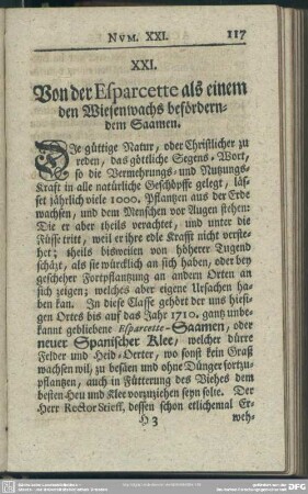 XXI. Von der Esparcette als einem den Wiesenwachs beförderndem Saamen