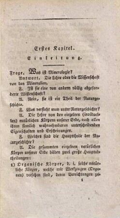 Katechismus der Mineralogie : für Anfänger und Liebhaber dieser Wissenschaft, 1. Allgemeine Oryktognosie