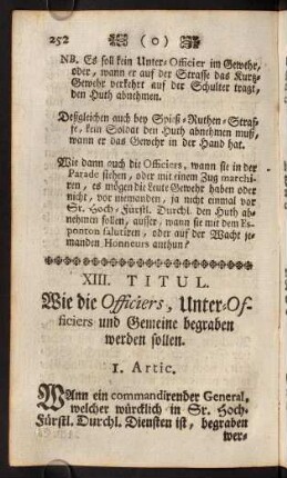 252-263, XIII. Titul. Wie die Officiers, Unter-Officiers und Gemeine begraben werden sollen.