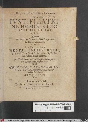Disputatio Theologica De Iustificatione Hominis Peccatoris Coram Deo